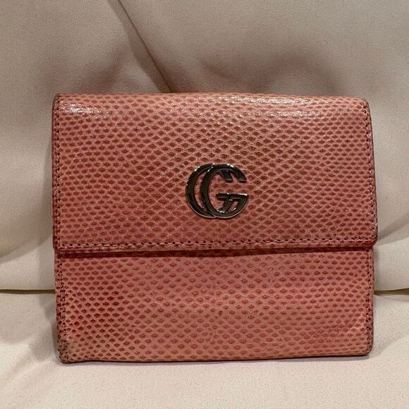 Vintage GUCCI GG Marmont Compact Wallet Bifold Leather Pink Blush Coin Purse - Picture 1 of 15